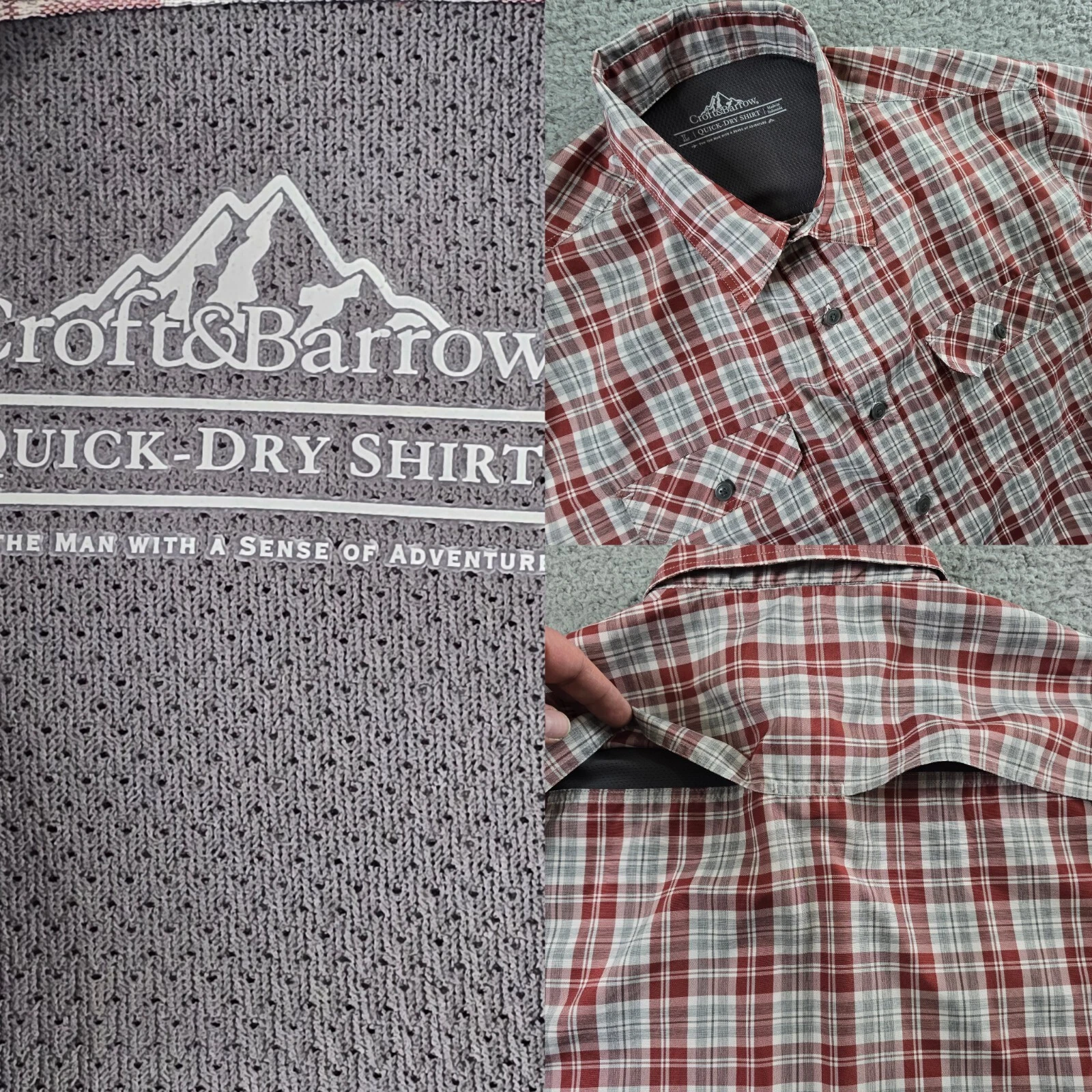 Croft & Barrow Shirt Mens Large Plaid Quick Dry Vented Fishing Hiking Outdoors