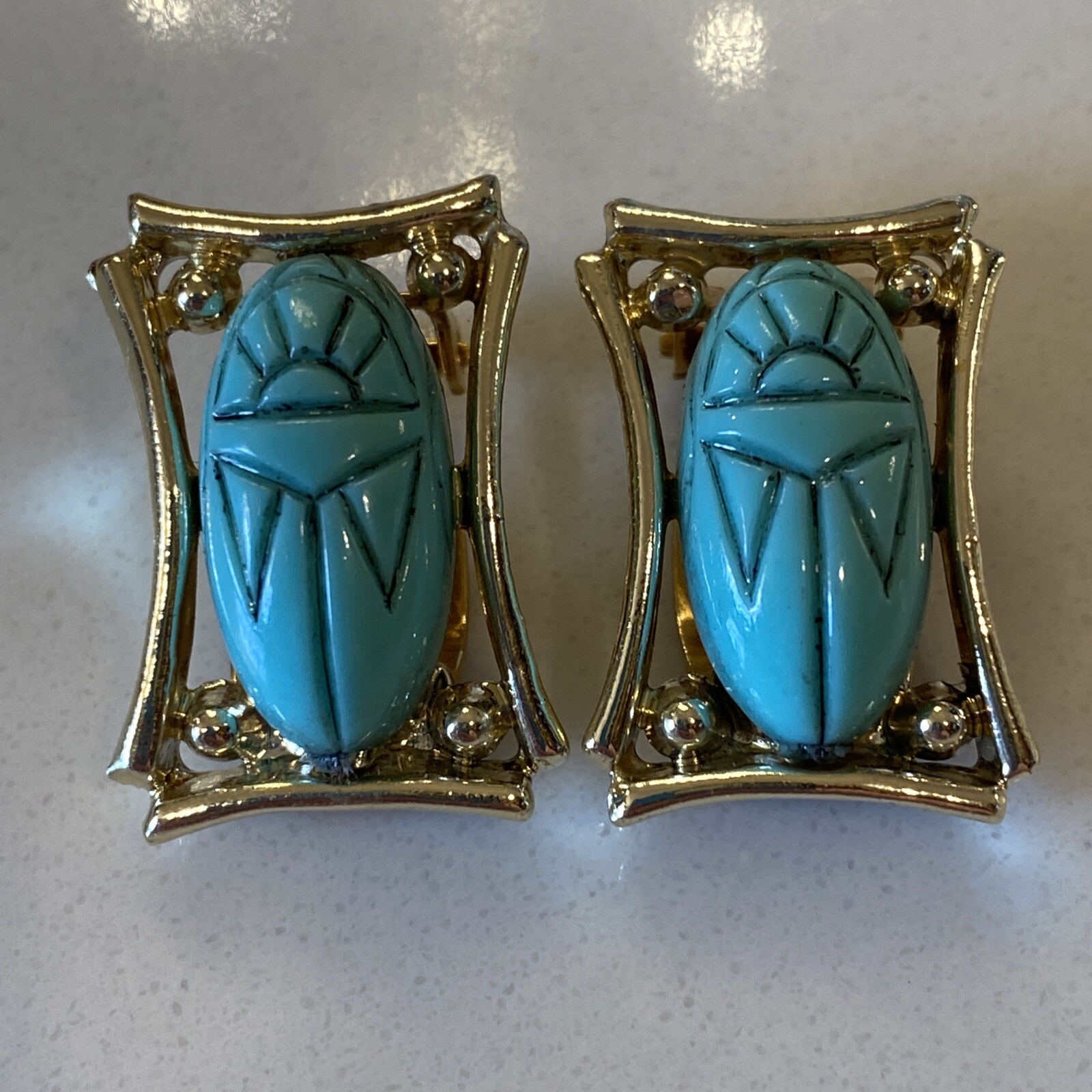 Vintage Judy Lee Turquoise Scarab Egyptian Reviva… - image 9