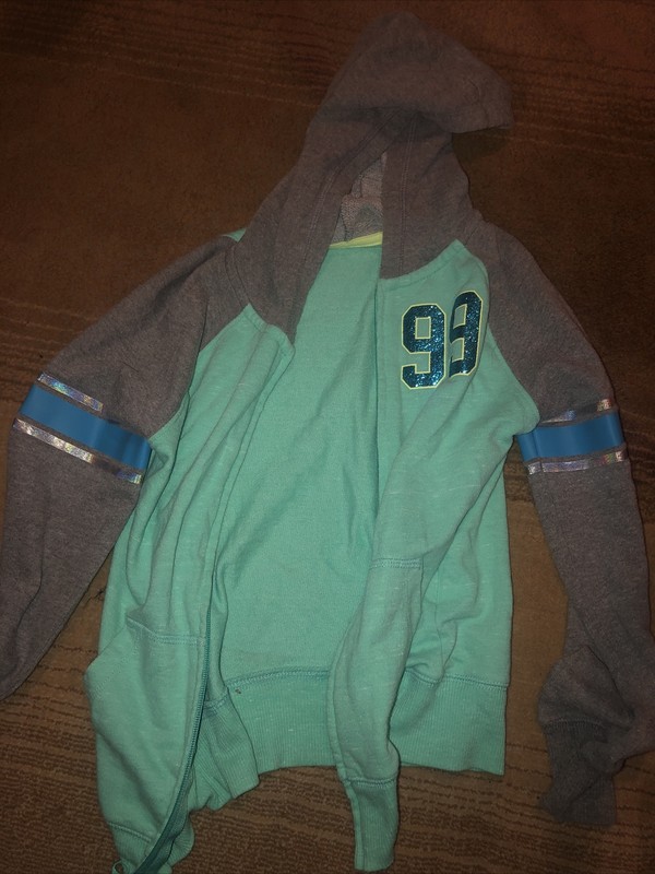 So Perfect Zip-Up Girl's Long Sleeve Size 7/8 Purple/Gray Hoodie 