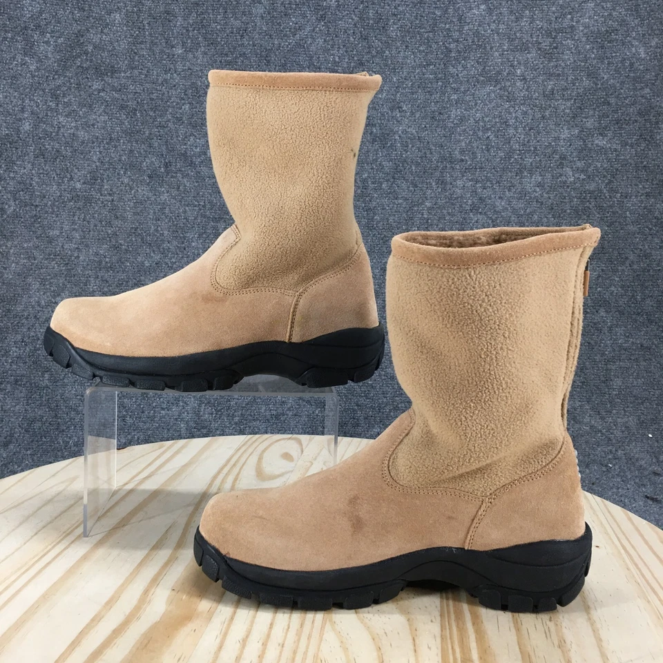 Lands End Boots Womens 7 B Mid Calf Back Zip Insulated Winter Boot Brown Suede - Image 2 of 4