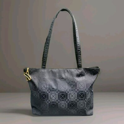 VINTAGE PALOMA PICASSO BLACK BROCADE NYLON LARGE ZIPPERED DESIGNER TOTE EUC 