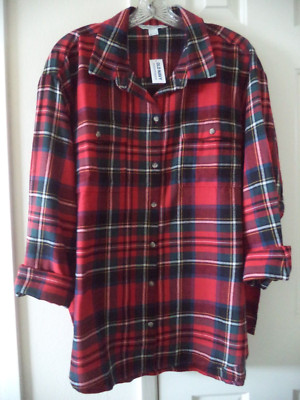 Old Navy Red Tartan Plaid Cotton Pocket Flannel Buttondwn Shirt 3X 2XL 20 22 2X