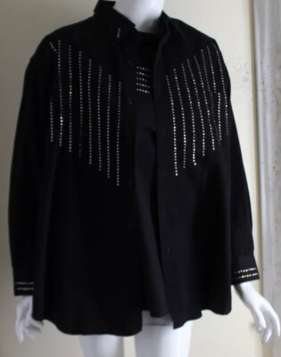 NWT Infinity Fashions Sz L Artsy Rhinestone Western Tunic Shirt Jacket Twinset