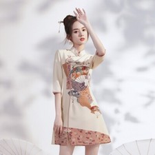 Oriental Chinese Style Female Cheongsam Split Dress Printed Women Improved Qipao
