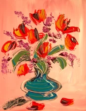 NICE  FLOWERS Modern Abstract   Original Oil Painting  IMPRESSIONIST ARTIST