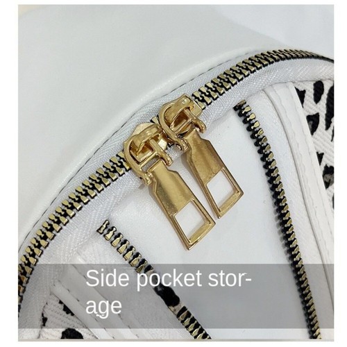 Double Zipper Leopard Print Backpack Temperament Commuting Bag Shoulder Bag - Picture 9 of 16