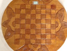 Hand Made Round Wood Chess /Checkers Board / Tray ~ Exquisite Craftsmanship