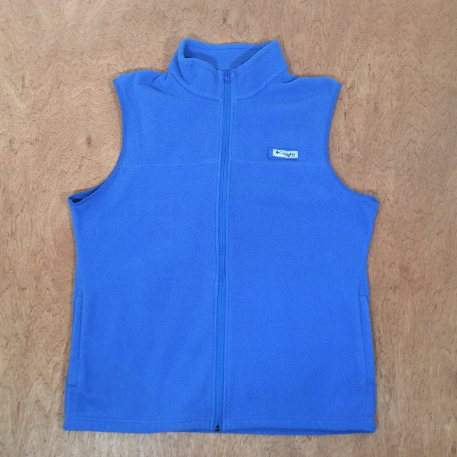 Columbia PFG Vest Adult LARGE Blue Full Zip Fleece Pocket Outdoors Fishing Mens