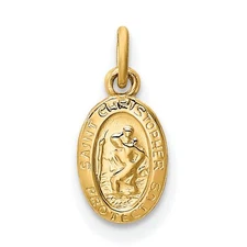 14K Yellow Gold Saint Christopher Round Medal Charm Pendant MSRP $216