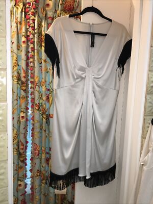 customized St John silk dress silver silk fringe 14 NEW SALE lower price