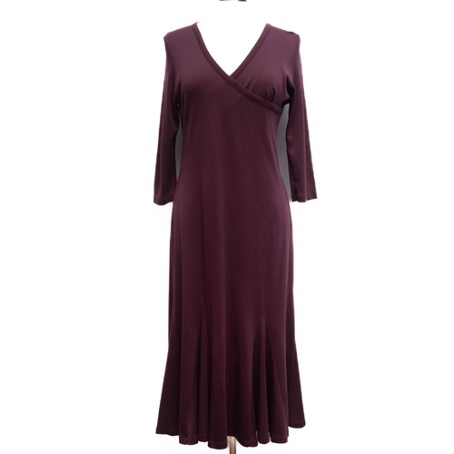 Peruvian Connection Dress L Burgundy Red Pima Cotton Faux Wrap Godet Maxi Flowy