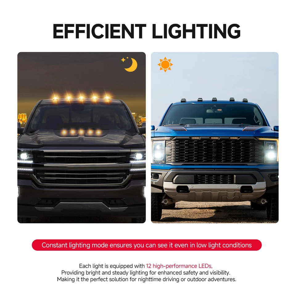 5X Luces LED ámbar para techo inalámbrico alimentadas por energía solar para Toyota FJ Cruiser Prado Foto 3 de 4