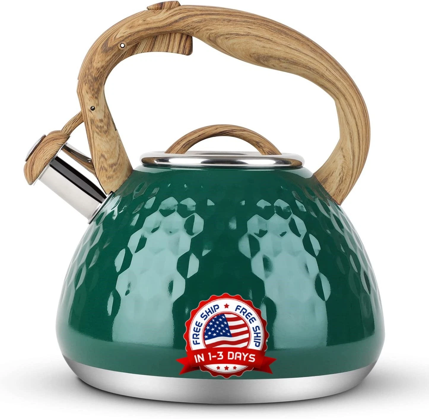Tetera Silbante De Acero Inoxidable Con Mango Madera Grados Alimenticio 2.7Qt