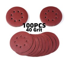 100PCS 40 Grit 8-Hole Hook and Loop Sanding Disc 5 inch Orbital Sander Paper Pad