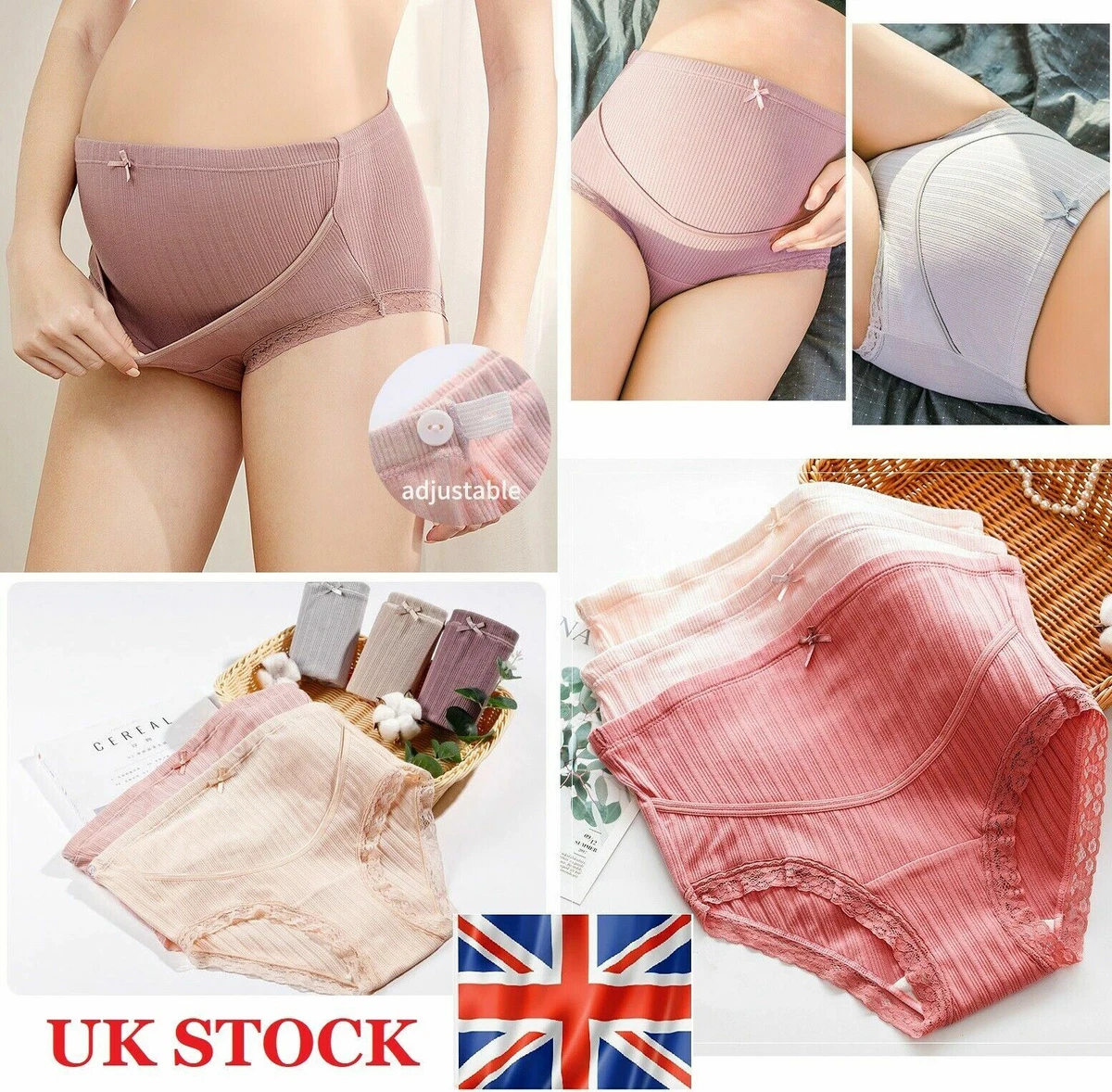 4PCS Maternity Adjustable Knickers High Cut Cotton Over Bump Underwear  Panties