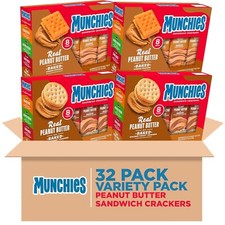 Munchies Sandwich Crackers, Assorted Peanut Butter Variety Pack of 4, 32 count