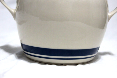 Roseville Pottery Friendship Biscottiera Barattolo / Bean Crock Pot 3 Qt. Striscia blu Ohio - Foto 3 di 9
