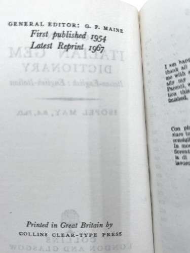Collins Italian Gem ~ Italian-English Dictionary ~ 1967 Faux Leather Pocket Mini - Picture 6 of 12