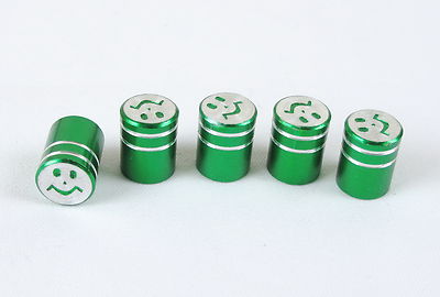 Funky Wheel Staubkappen PK5 zwei Bänder Happy Face Aluminium GRÜN 5 Stück 