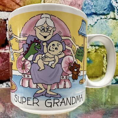 SUPER GRANDMA Russ Coffee Mug Cup Nanny Nana Busy Baby Toys Cookies Grandmother