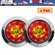1Pair 4'' Round 16 LED Truck Trailer RV Brake Stop Turn Signal Tail Light