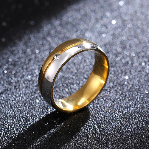 18K Gold Silber poliert Titan Stahl Band Damen Ehering CZ Ringgröße 6-12 - Bild 9 von 13