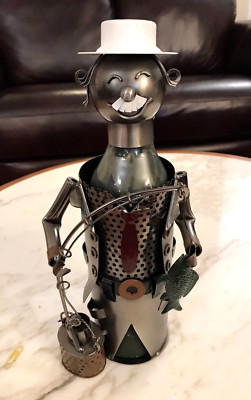 Wine Bottle Holder Caddy Cover Fisherman Fishing Metal
