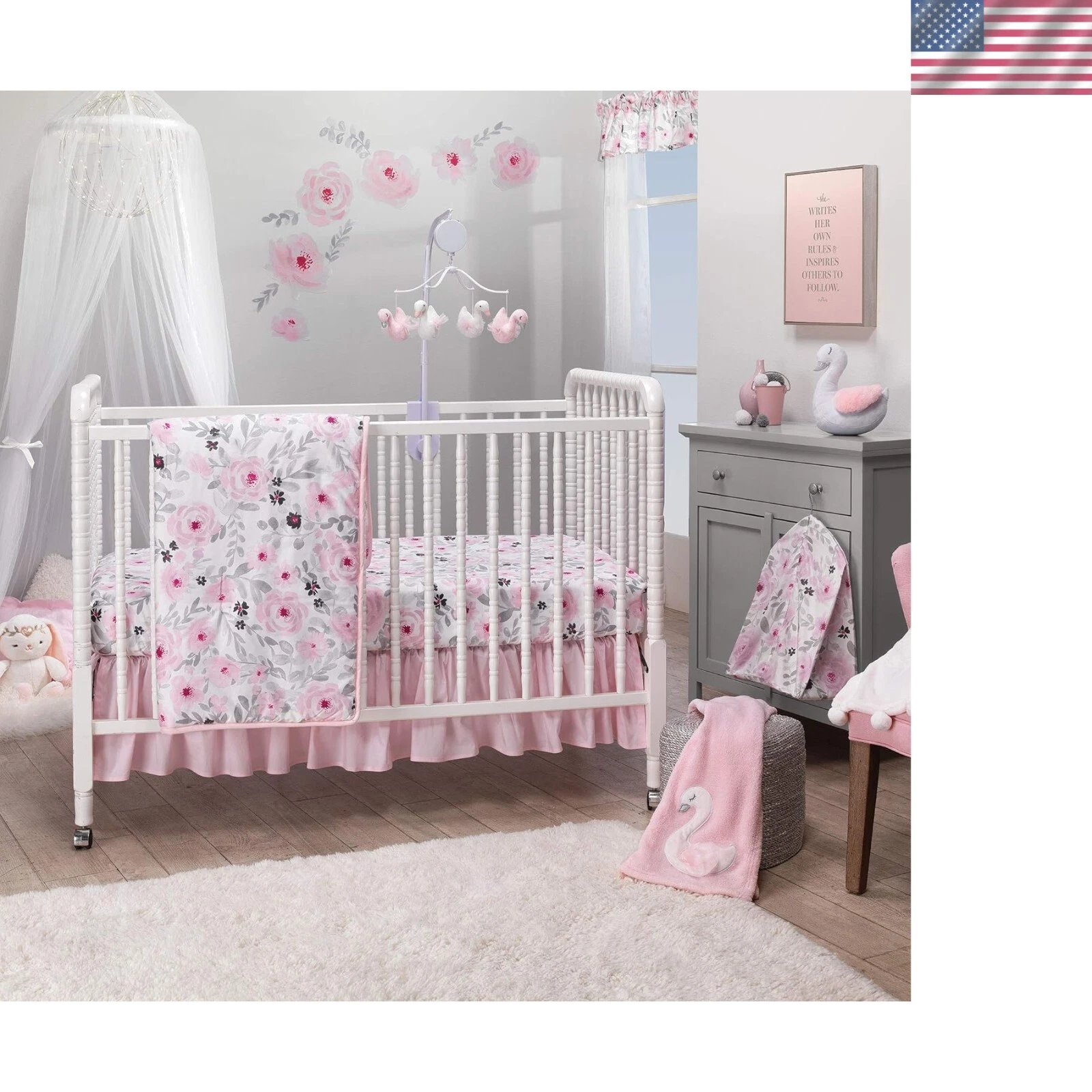 Blossom Pink Watercolor Floral 3-Piece Baby Crib Bedding Set
Opens in a new window or tab