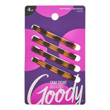 Goody Stay Tight Hair Barrettes - 4 Ct SlideProof Flat Clips, Mock Tort