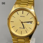 Vtg 1989【Exc+5】SEIKO Chronos 5H23-7D40 Qz Gold Dial Day Date Kanji Mens Watch