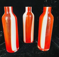 3 Vintage 20th Century Handmade Murano-Style Red White Swirl Art Glass Vases EUC