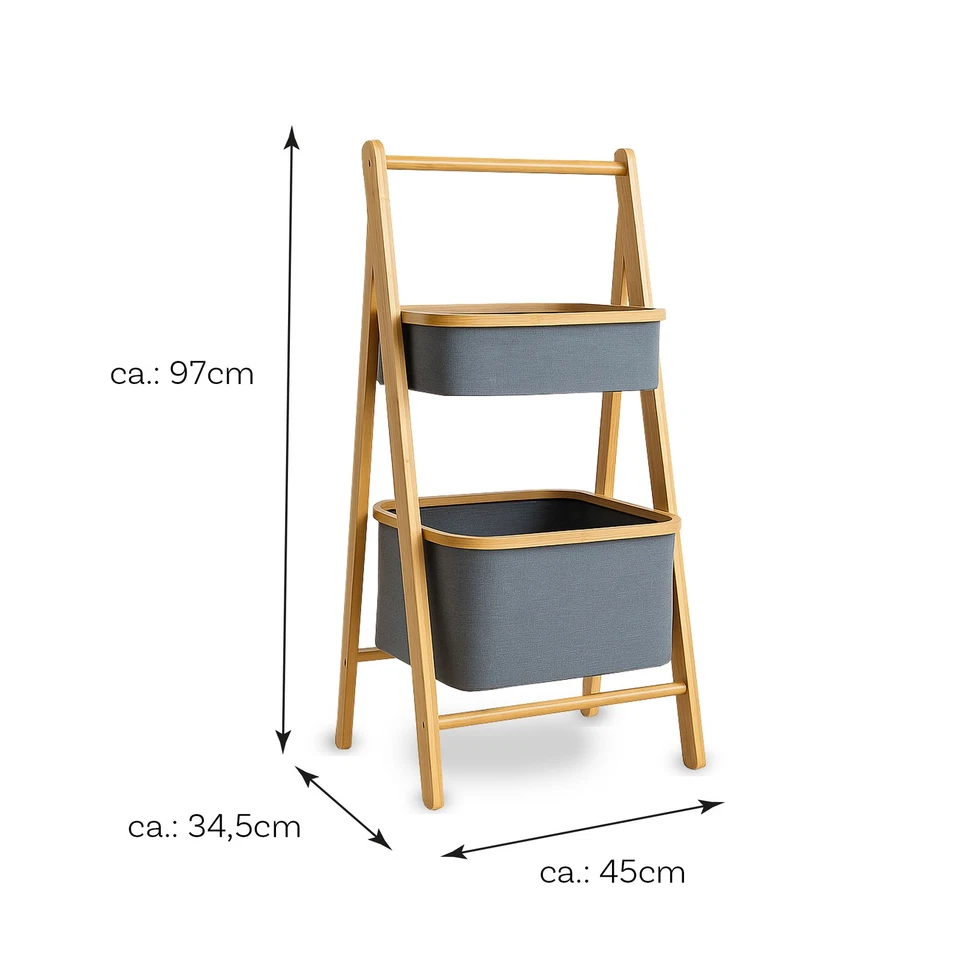 Bambus Aufbewahrungsregal mit Stoffkörben grau – robust, klappbar, langlebig - Bild 2 von 4