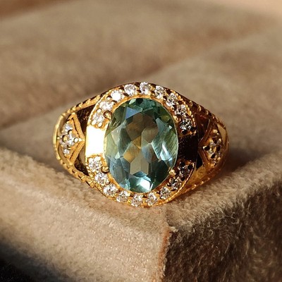 14K Solid Yellow Gold Natural Sky Blue Topaz Men's Ring , Hand Made Ring All Siz