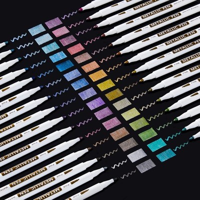 Metallic Marker Pens 30 Colors Fine Point DIY Art Crafting With Color Book
