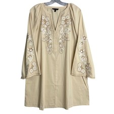 Banana Republic Factory Embroidered Mini Dress Women S Oat Milk Boho Bell Sleeve