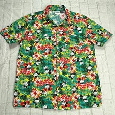 Disney Shirt Mens Large Hawaiian Mickey Mouse Floral Aloha Button Up Vacation