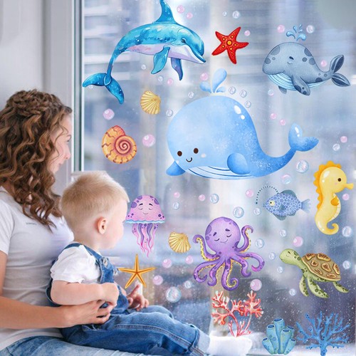 9 Blatt Fensterbilder Kinderzimmer Selbstklebend Meerestiere Wandtattoo - Bild 15 von 24
