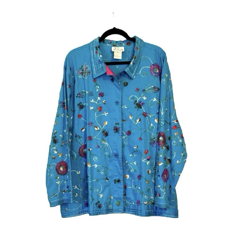 Beaded Button-Down Jacket – Y2K Art-to-Wear Style, Quacker Factory, Size 2X - Image 2 of 4