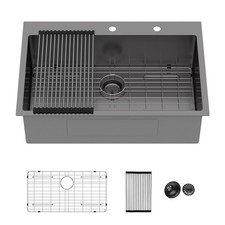 33 Inch Gunmetal Black Drop In Single Bowl 16 Gauge Stainless Steel Kitchen Sink