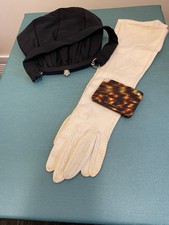 1950's 3/4 length kid gloves paired with vintage evening bag