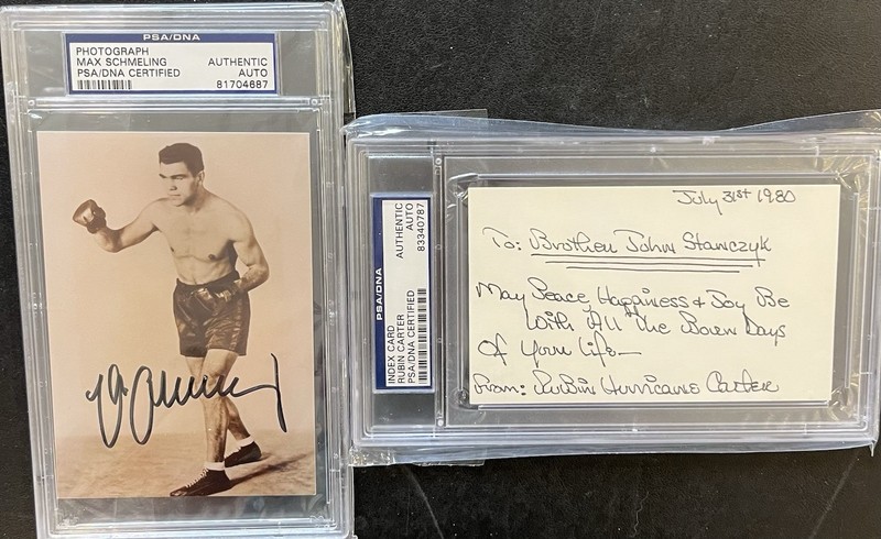 Max Schmeling & Rubin “Hurricane” Carter Autographs Boxing Greats PSA Authentic 