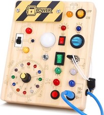 Hoarosall Montessori Toys Clock Wooden Busy Board with 11 LED Light switches