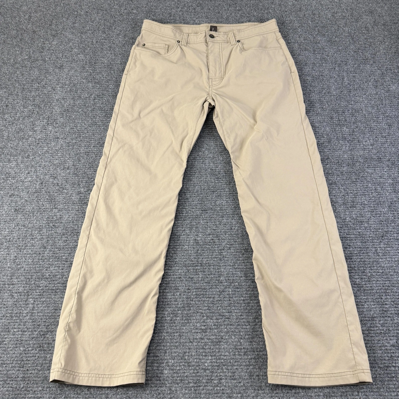 PrAna Pants Mens 36x32 Beige Khaki Stretch Nylon Outdoor Hiking Casual 5 Pocket