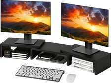 Dual Monitor Stand Riser, Monitor Stand, Black | 3 shelf Adjustable Length, Des