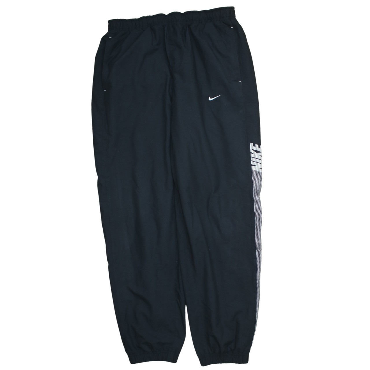 Nike Mens Track Pants Black Nylon Side Stripe Embroidered Swoosh Joggers XL