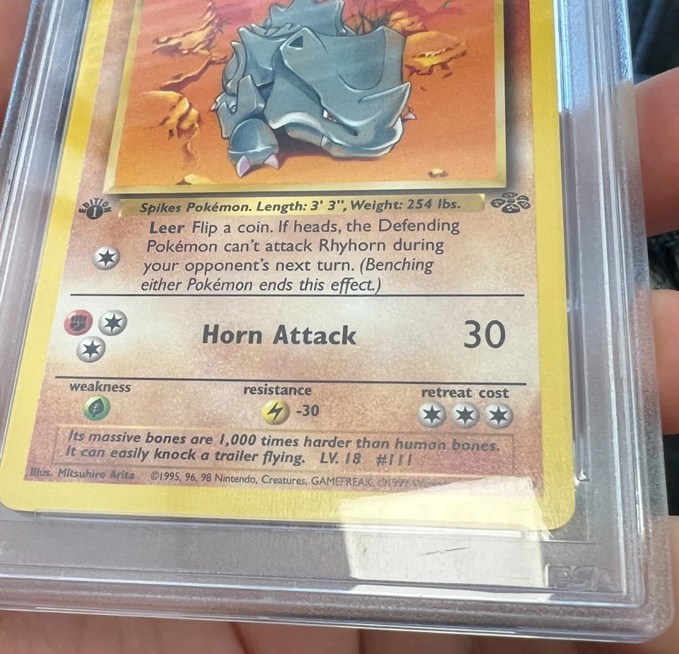 Pokemon PSA 10 GEM MT Rhyhorn 61/64 Jungle 1st Edition WOTC 1999 S#6105 - Image 4 of 4