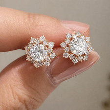 2ct Round Igi Certified Lab Grown Diamond 14k Rose Gold Sunflower Halo Earrings 2ct Round Igi Certified Lab Grown Diamond 14k Rose Gold Sunflower Halo Earrings