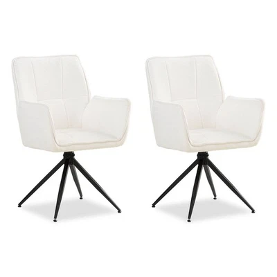 Chaise Salle Manger Bureau Bistrot 2 Fauteuils Pivotant Tissu Blanc Homestyle4u - Photo 1/4