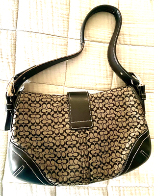 Coach Vintage Soho Signature Buckle Flap Shoulder Bag Black Canvas