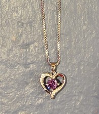 Purple Heart Necklace, 18 Inches, Silver Color Chain